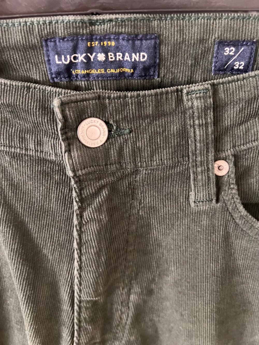 Lucky Brand 410 Athletic Slim Corduroy Pants Olive Green Stretch 32x32 Gorpcore